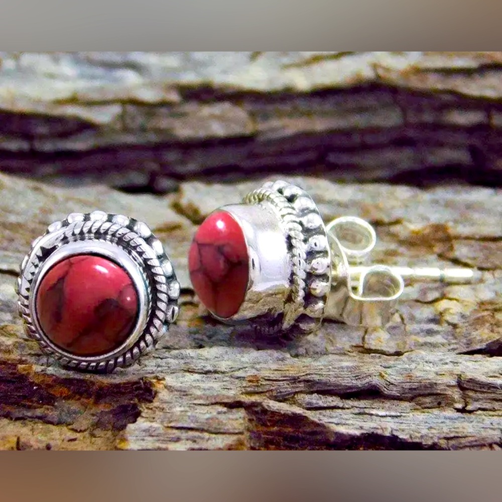 NEW🔥 RARE Red Turquoise  Anxiety relief  Bohemian Stud Earrings
